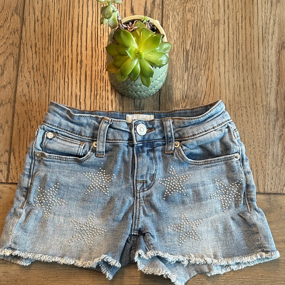 Hudson Jeans Girls Rhinestone Star Denim Shorts Light Wash Frayed Hem Size 8